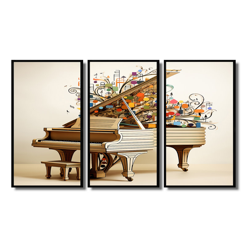 Jolley - ensemble d'art mural piano, Cadre flottant noir, H 32 po x l 48 po x P 1 po