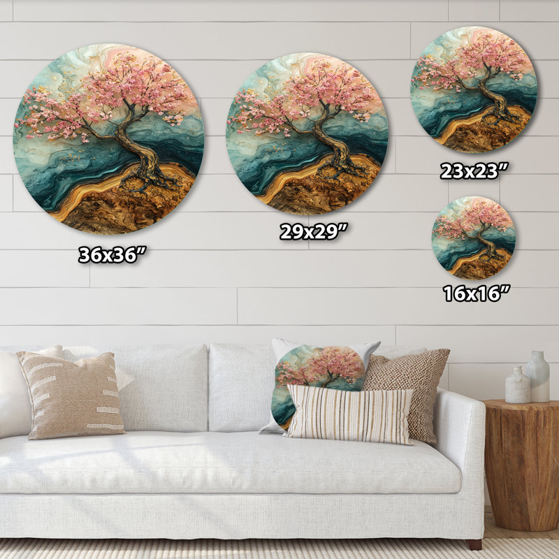 Fleur de cerisier doré jardin de beauté éphémère I - Art mural traditionnel rose en métal, H 36 po x l 36 po