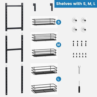 Organisateur de garde-manger réglable à 5 niveaux au-dessus de la porte, étagère à épices, étagère suspendue étroite pour le rangement et l'organisation de la cuisine (noir)