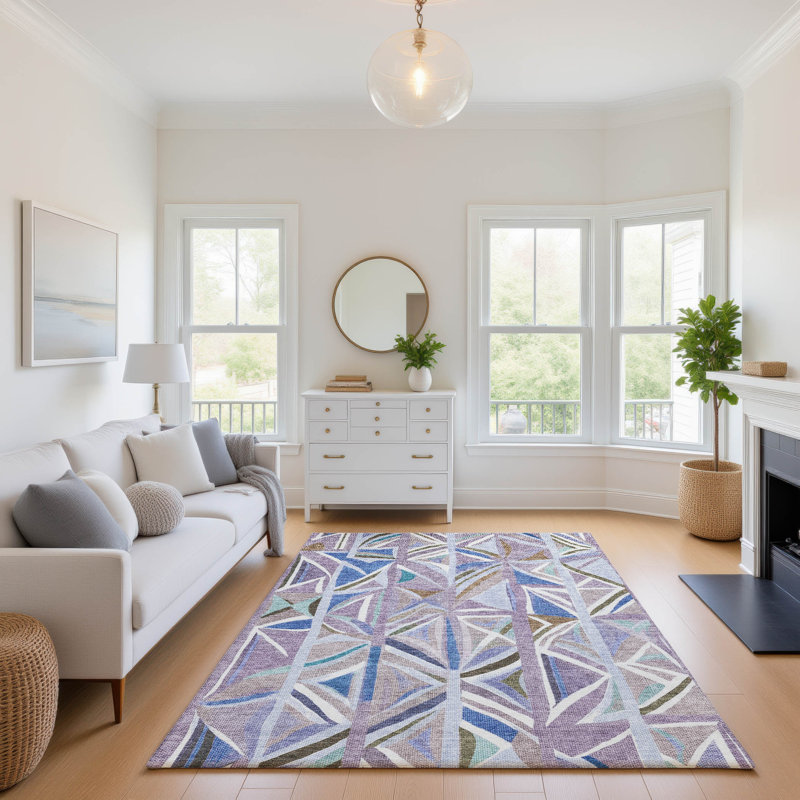 Premium Machine Washable Mayfield AMF2253 Geometric Rug, 8' x 10', Lavender