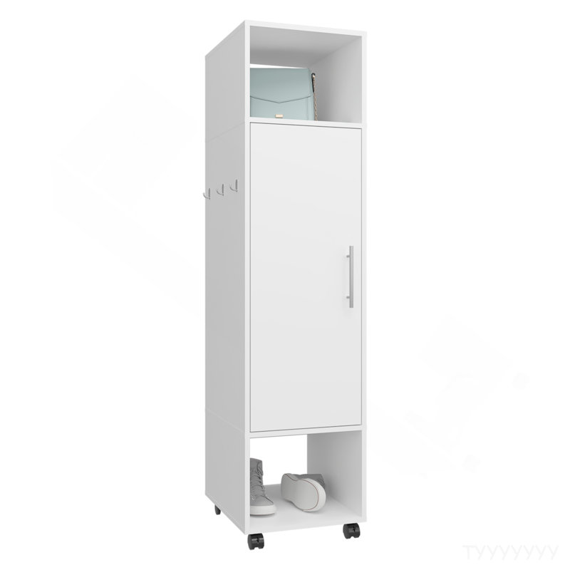 Armoire, H 62,9 po, avec 1 porte, 3 tablettes et miroir pleine grandeur, blanc