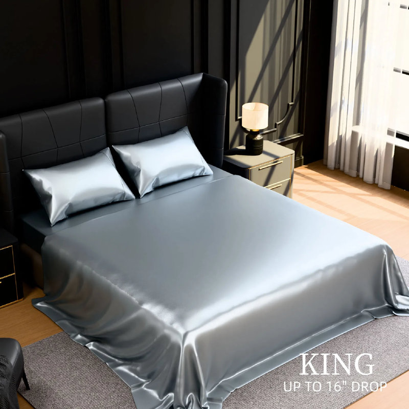 Ensemble de draps en satin, literie 4 pièces soyeuse avec poche profonde de 15 pouces - résistant au froid, à la décoloration et au froissement, facile d'entretien - comprend un drap plat, un drap-housse et 2 taies d'oreiller