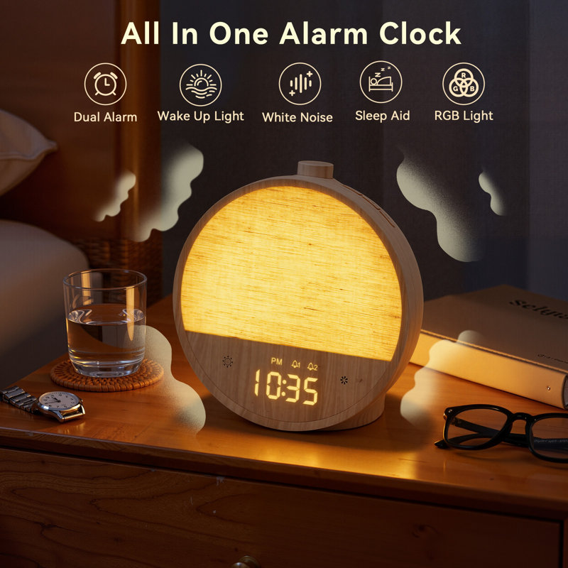Sunrise Alarm Clock With Gentle Wake-up Light, Dual Alarms, 10 Natural Sounds & Rgb Mood Lamp – Dimmable Bedside Light For Adults And Heavy Sleepers,Tabletop Clocks