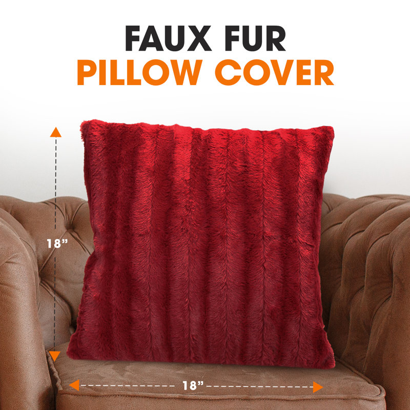 Solid Colour Faux Fur Pillow Cover, 18" x 18", Maroon