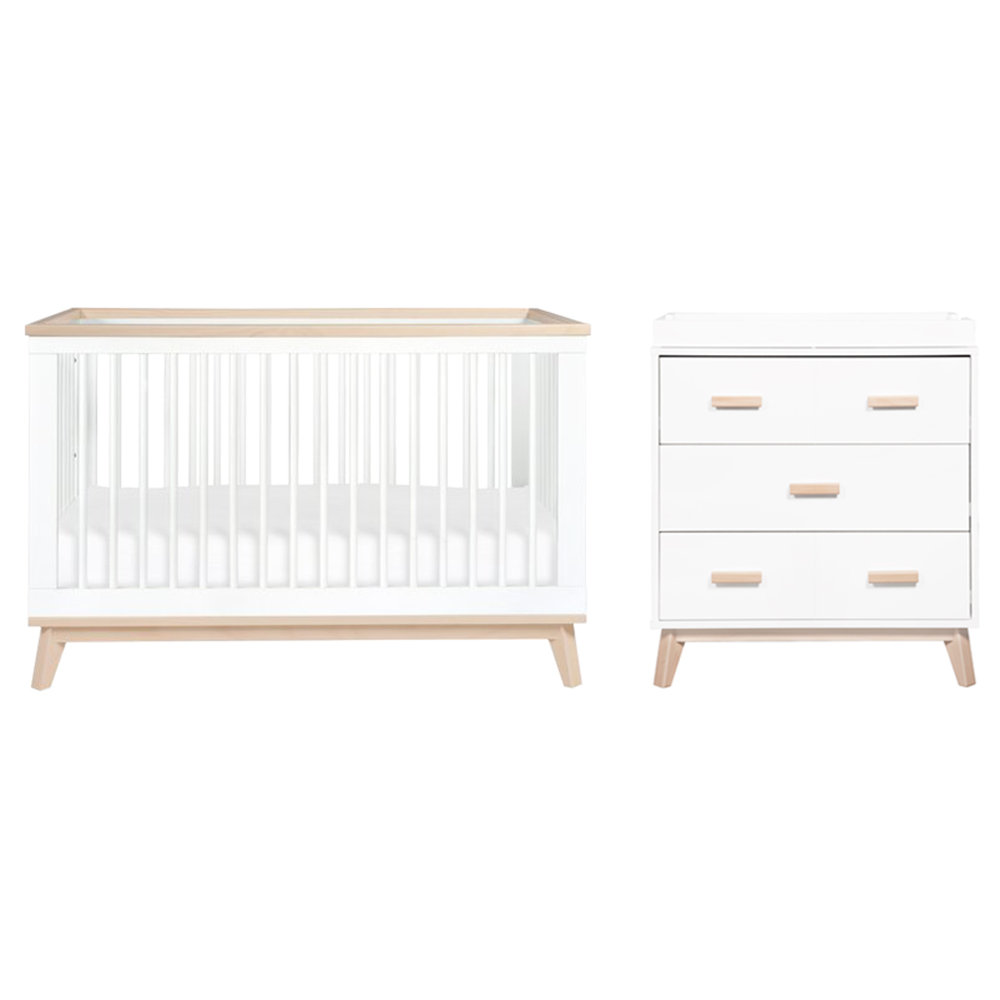 2-Piece Convertible Nursery Furniture Set, White/Washed Natural