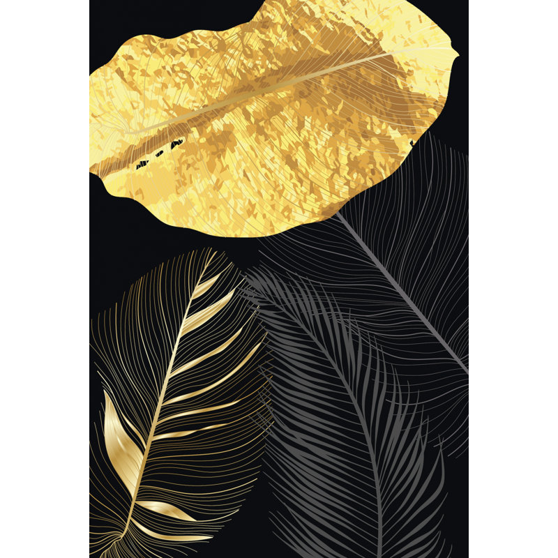 Ensemble de 3 pièces d'art mural feuilles dorées, H 24 po x l 73 po