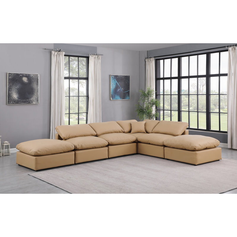 Canapé modulaire en similicuir 6 pièces Itala, Cuir brun clair végétalien