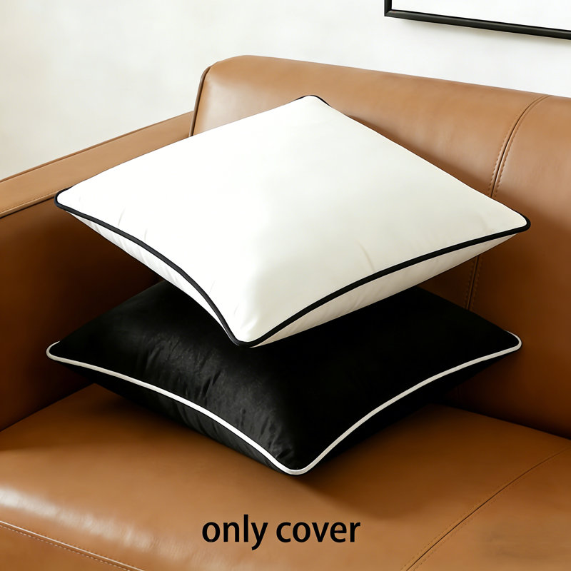 2 pièces de housses de coussin rectangulaires en velours avec bords passepoilés