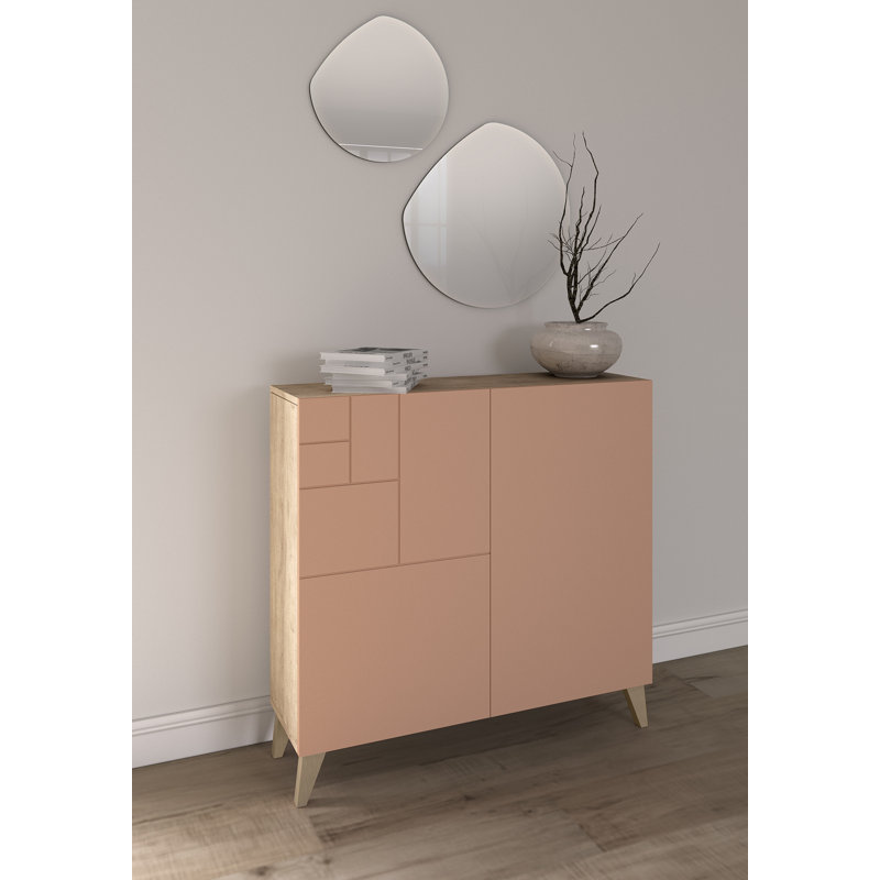 12 Pair Shoe Storage Cabinet, Light Oak/Pink