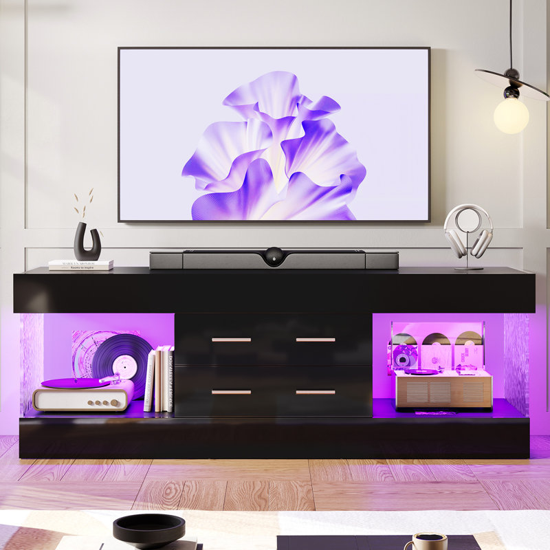 TV Stand, Black, 55.9 cm H x 152.4 cm W x 35.1 cm D, 2