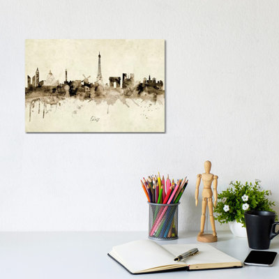 Paris France Skyline by Michael Tompsett - Wrapped Canvas Painting