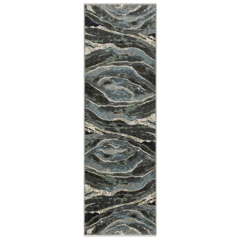 Tapis bleu / vert Maline, Tapis de couloir 2 pi 3 po x 7 pi 9 po