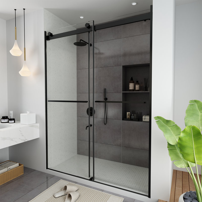 60" W x 76" H Double Sliding Bypass Frameless Shower Door, Black
