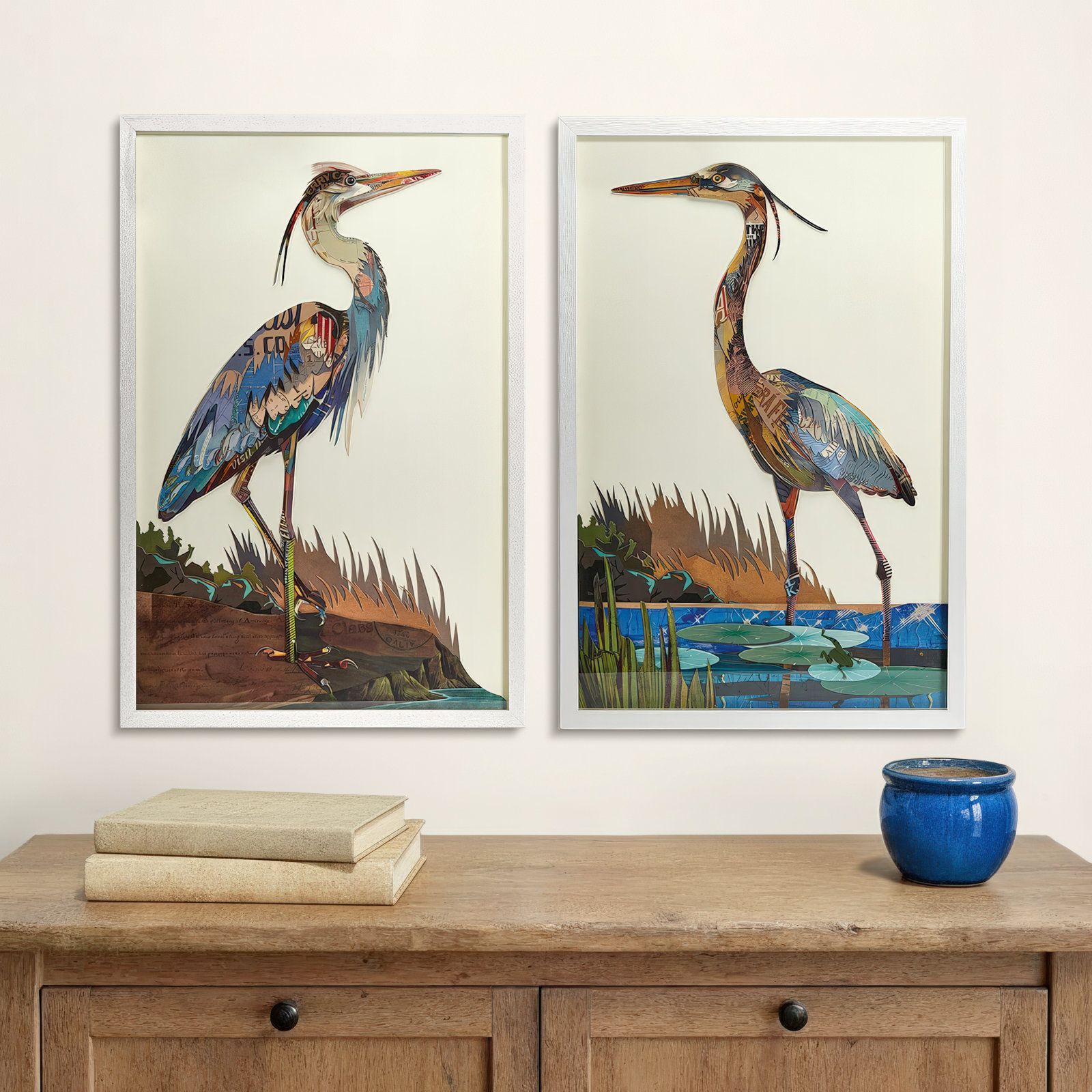 Crane Paper Collage 2-Piece Wall Art Set