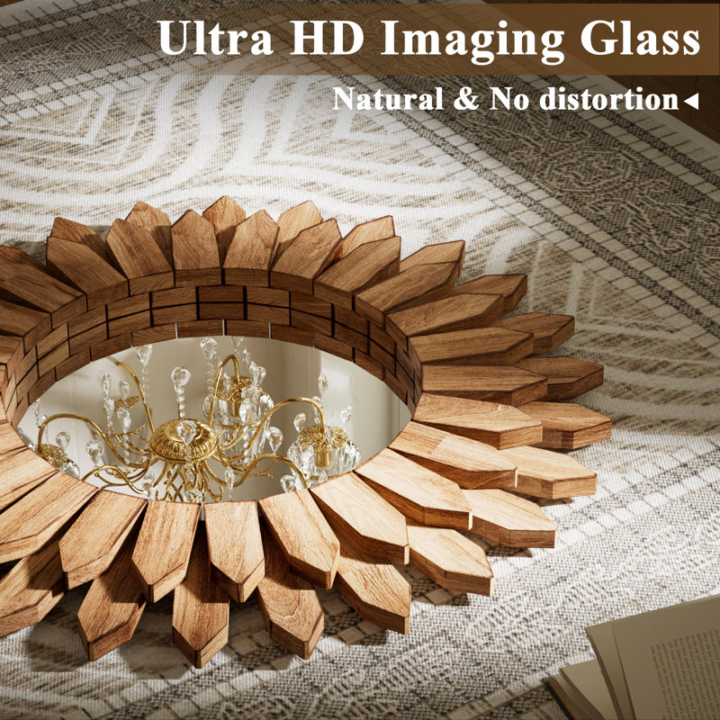Miroir décoratif décoratif en bois de tournesol, 20 po x 20 po, Bois naturel