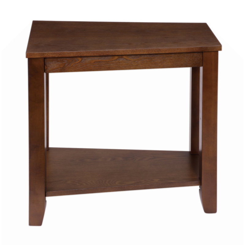 Contemporary Chairside Table With Lower Shelf Wedge Shape Wooden Furniture 1Pc Side Table