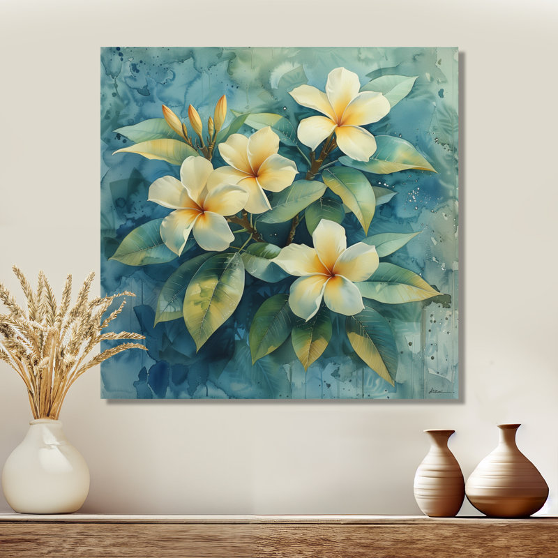 Plumeria jaune tropical, oasis II - art mural Plumeria, Métal métal, H 36 po x l 36 po x P 1,5 po
