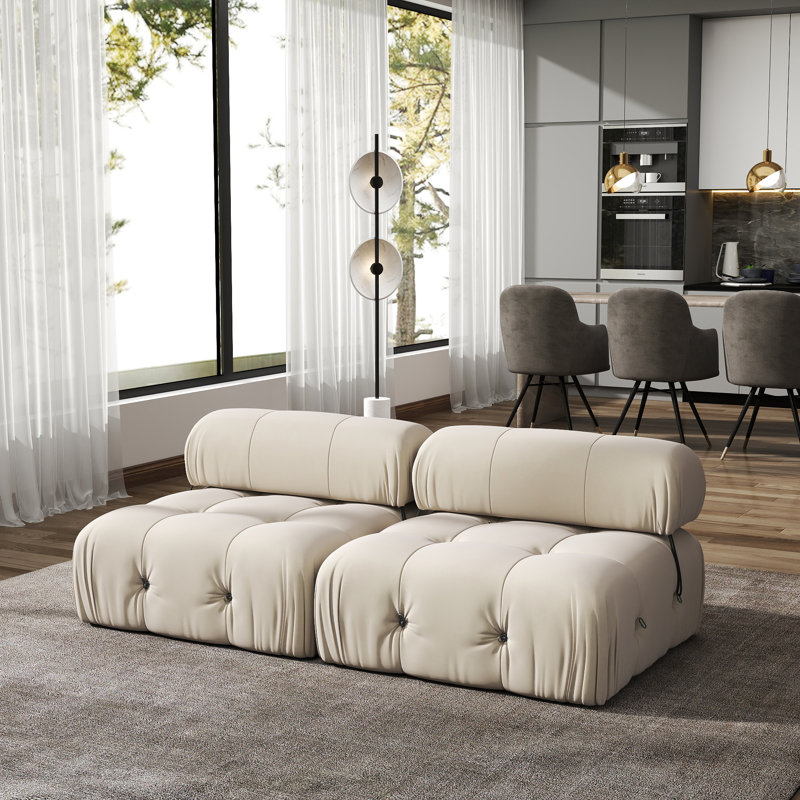 Cylar 2-Piece Upholstered Modern Velvet Armless Modular Loveseat Sofa, Beige