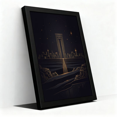 " Open Doorway In Cityscape Under Starry Night Sky " Painting Print