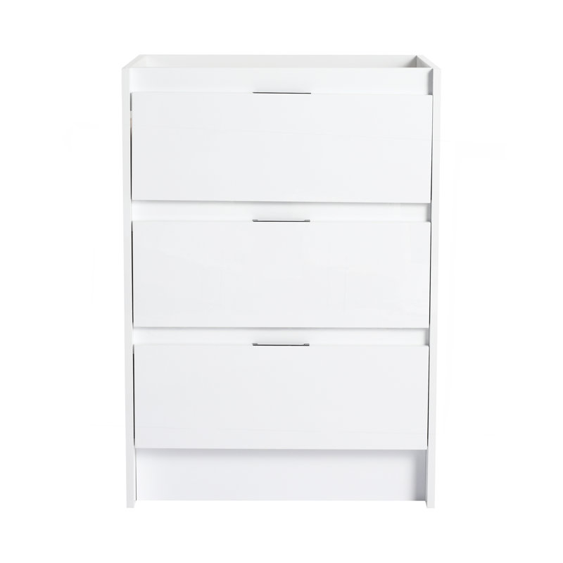 Armoire de salle de bain autoportante 24 po, 3 tiroirs à fermeture douce, blanc brillant (emballage KD) (meuble-lavabo seulement)