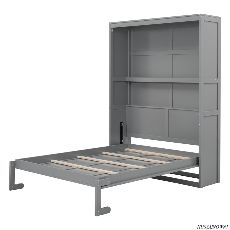 Lit escamotable mural avec tablettes Murphy, Gris, Lit double