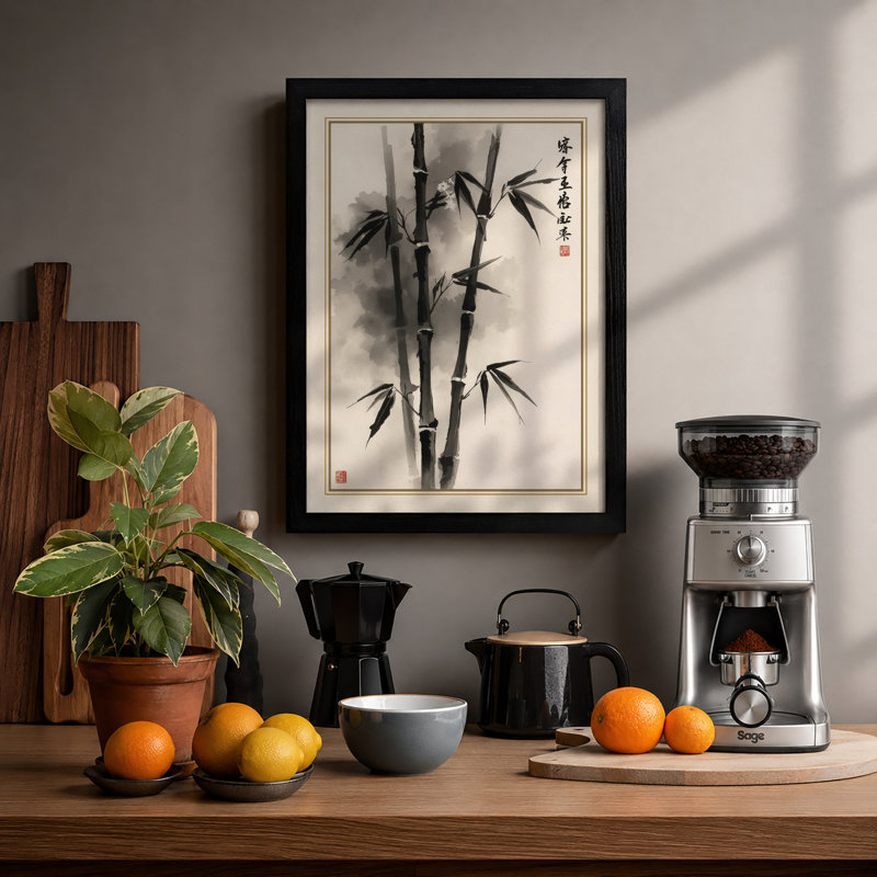 Bamboo in Ink Japandi - Framed Print, A4 - 29.7 x 21.0 cm, Black
