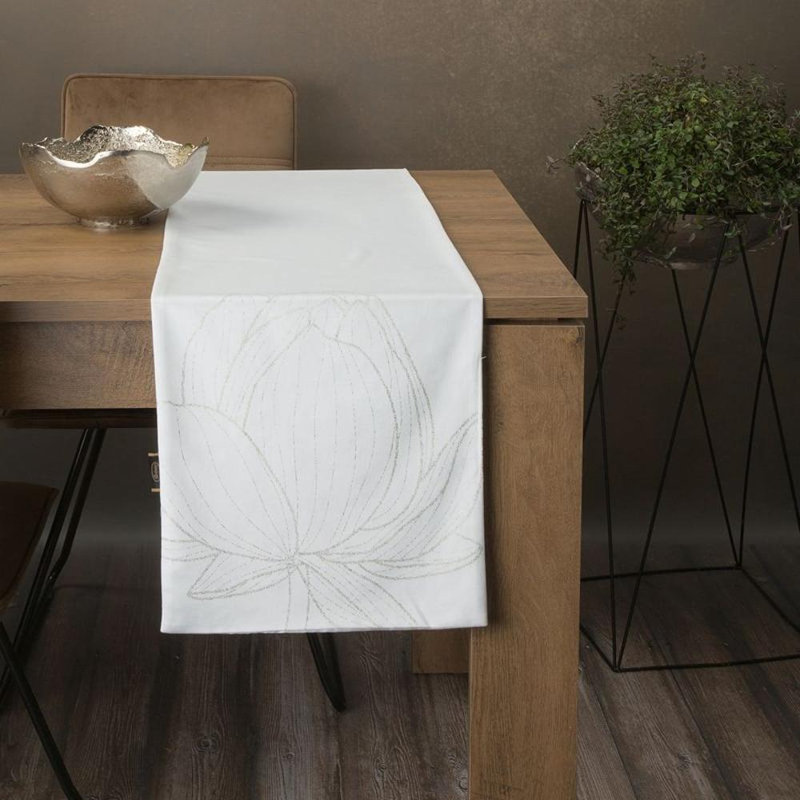 No Pattern And Not Solid Colour Table Runner, 35cm W x 220cm L, Whtie