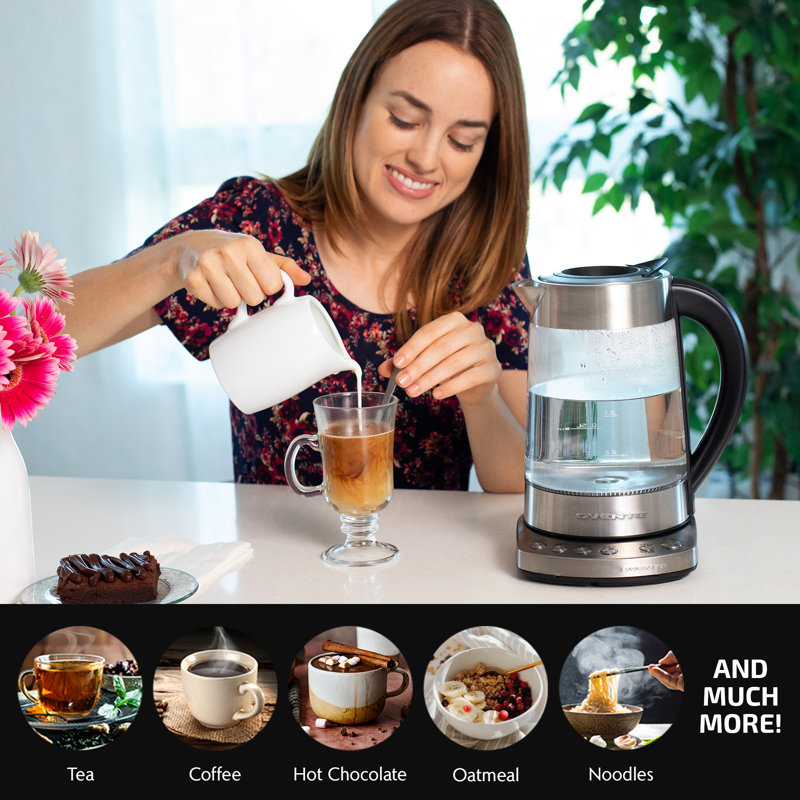 1.7L Silver Glass Electric Kettle with Temperature Control