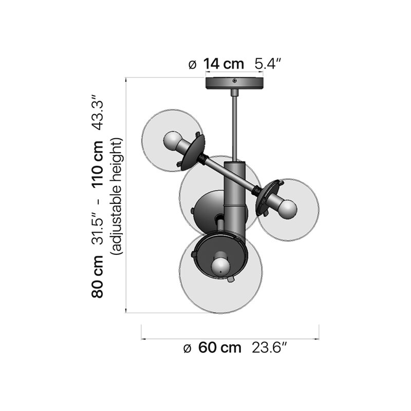 Plafonnier semi-encastré 4 lumières Global, Bronze