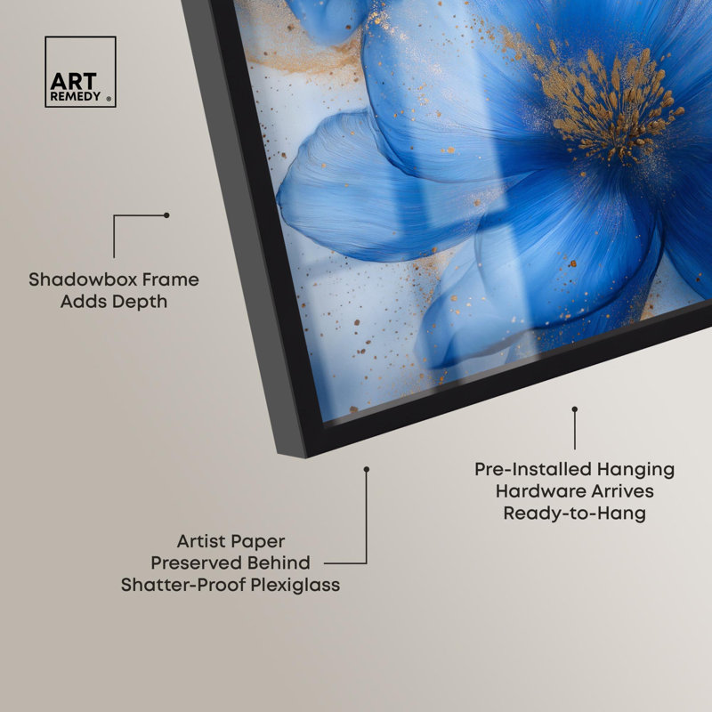 «Twilight Teal Tint II Shadowbox Print Flower» par Art Remedy, H 37 po x l 25 po, Noir