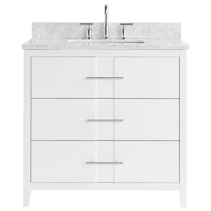 Iconic 36" Freestanding Standard Single Bathroom Vanity with Top, White, Silver