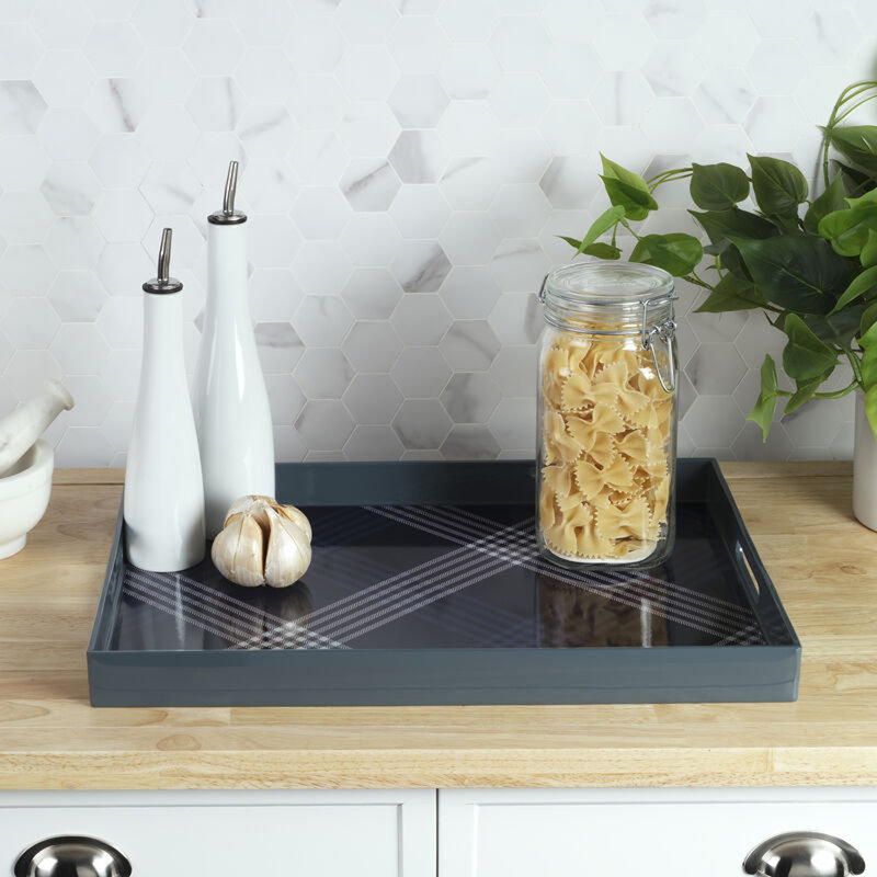 Blue Plaid Serving Tray, 19X14 Inch