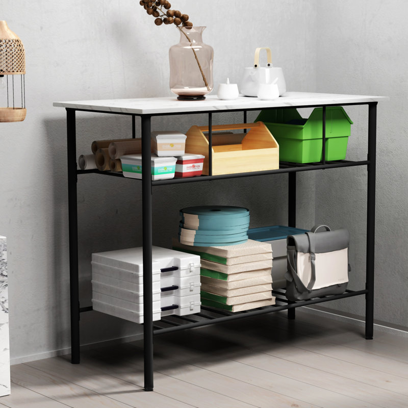 Table de préparation en métal Culligan, îlot de cuisine avec plan de travail et 2 tablettes