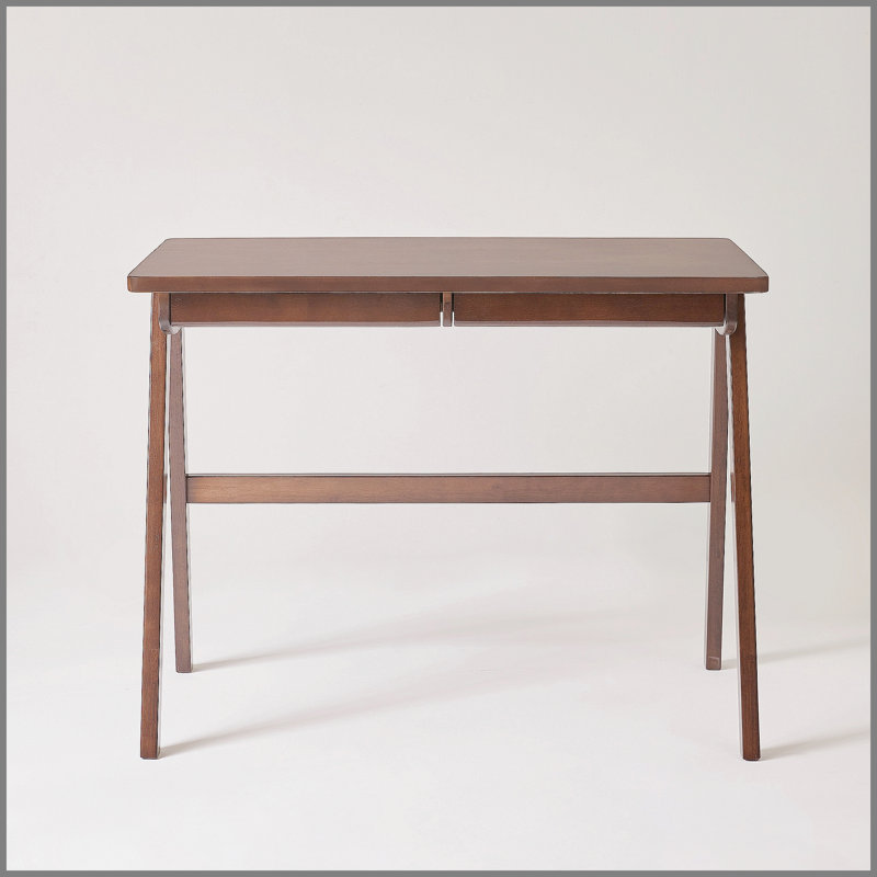 Bureau d'ordinateur 100% bois d'hévéa massif, bureau d'écriture rétro en noyer avec tiroir, structure robuste en A, table d'étude de bureau à domicile standard de 39,37 po x 21,65 po, 0,71 po d'épaisseur