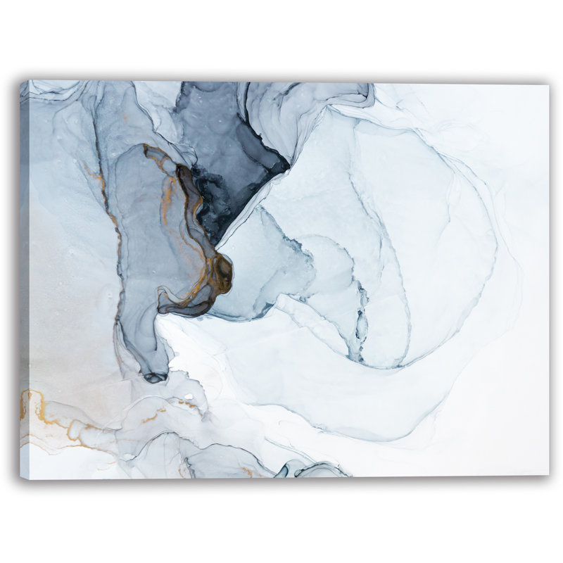 Abstrait encre tourbillonnante sur toile tendue monochrome et or, H 12 po x l 16 po x P 1 po