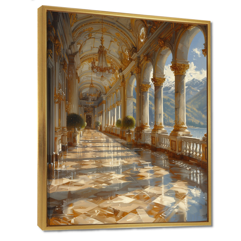 Or gris, été, Renaissance française, château, art mural, Toile avec cadre flottant or, H 32 po x l 24 po x P 1 po