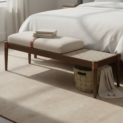 Banc rembourré en tissu texturé beige Nara