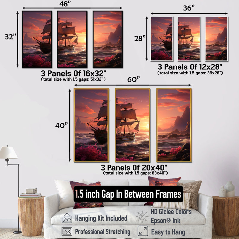Caraïbes, crique de pirate 1 - Art mural pirate, Cadre flottant blanc, H 32 po x l 48 po