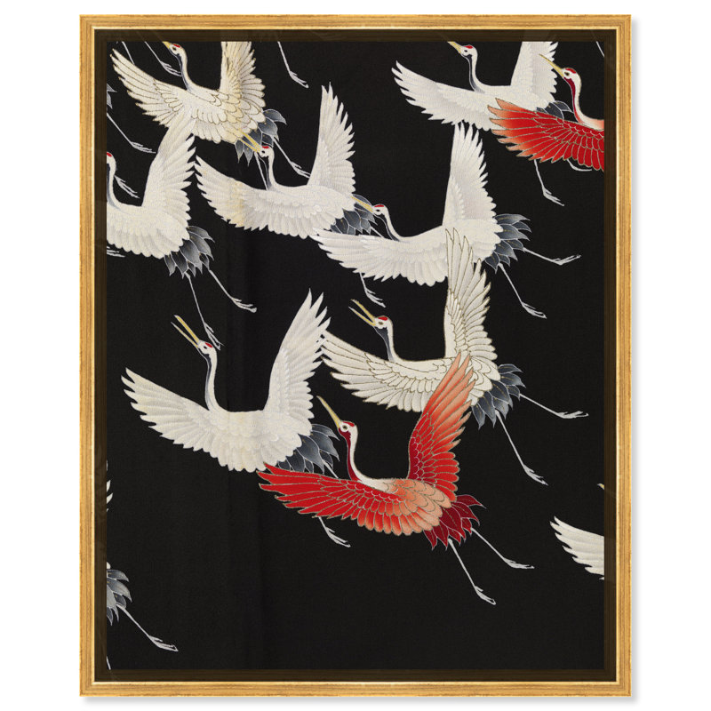 Beaucoup d'oiseaux - peinture sur toile, H 45 po x l 36 po, Toile avec cadre or