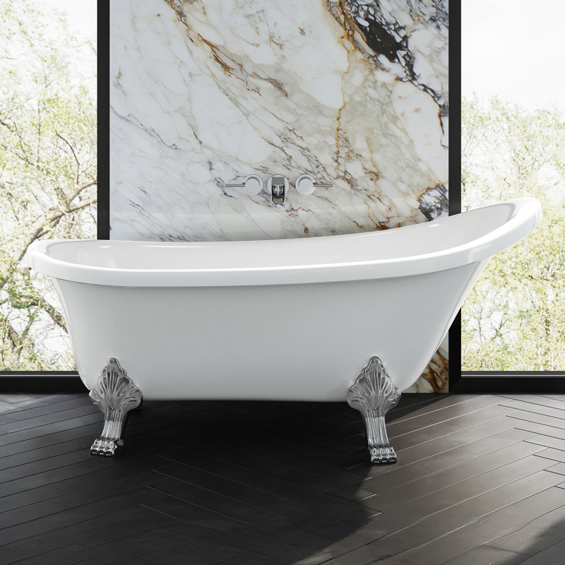 Cache Single Slipper, Clawfoot Soaking Acrylic Bathtub, Chrome Clawfoot, Chrome
