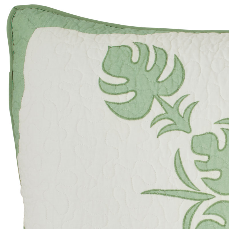 Molokai Green and Beige Cotton Embroidered Sham