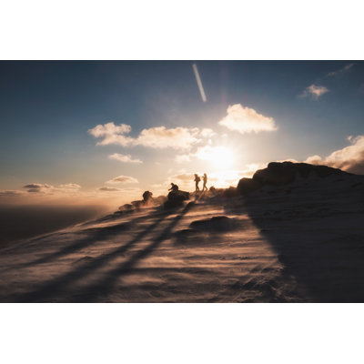 Climbers Helping At On Top Mountain - Wrapped Canvas Print