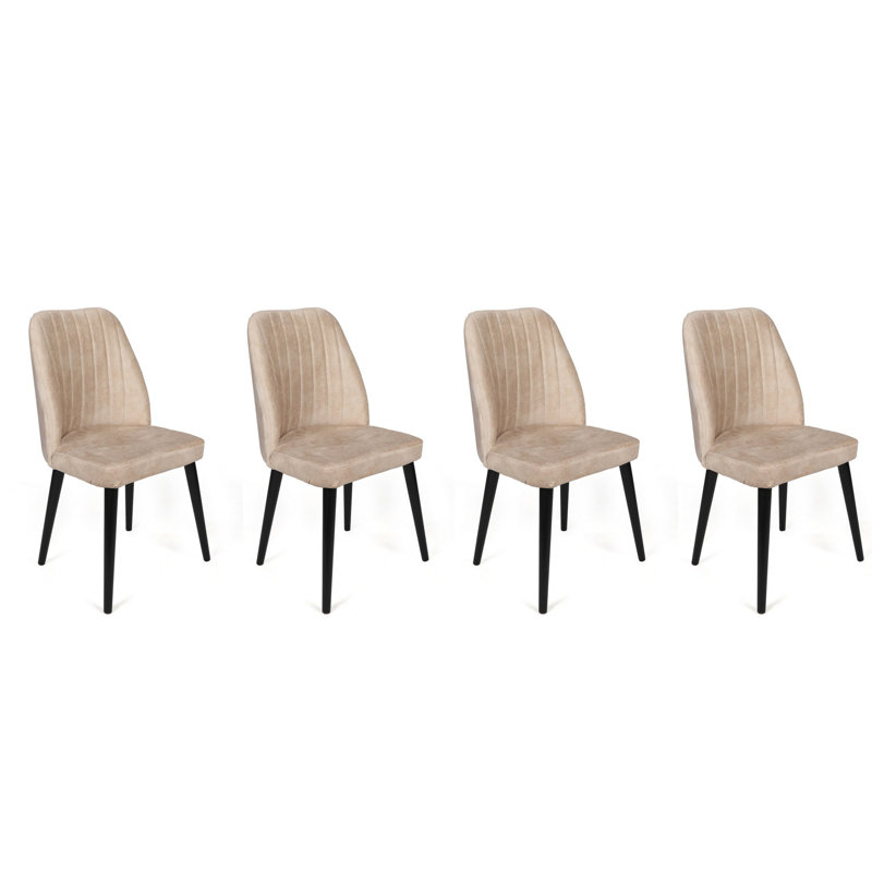 Ensemble de chaises en velours élégant (4 pièces) avec pieds en bois de charme, kaki et blanc | Cadre 100% métal, dimensions: 19,7 po x 35,4 po x 19,3 po | Capacité de poids maximale: 352 lb | Conception moderne de couleur unie pour des espaces de vie élégants