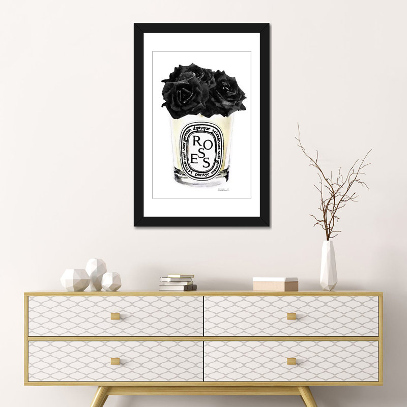 «Candle With Black Roses» par Amanda Greenwood, impression sur toile tendue, H 32 po x l 24 po x P 1 po, Blanc