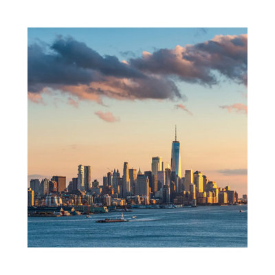 Lower Manhattan Skyline With One World Trade Center At Sunset by Jan Becke - Wrapped Canvas Print
