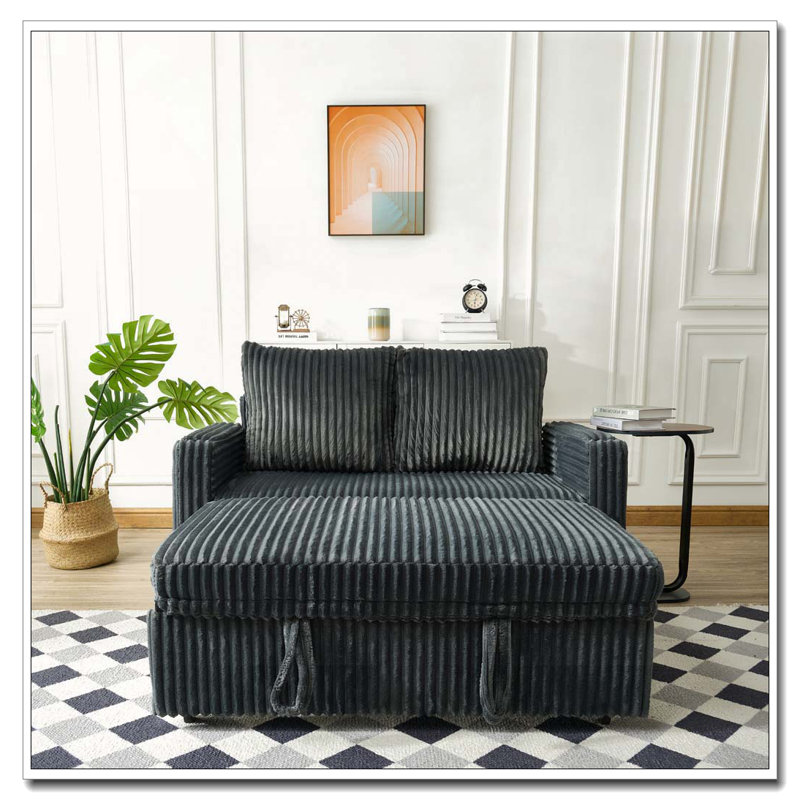 Canapé-lit en velours Corduroy, Gris foncé