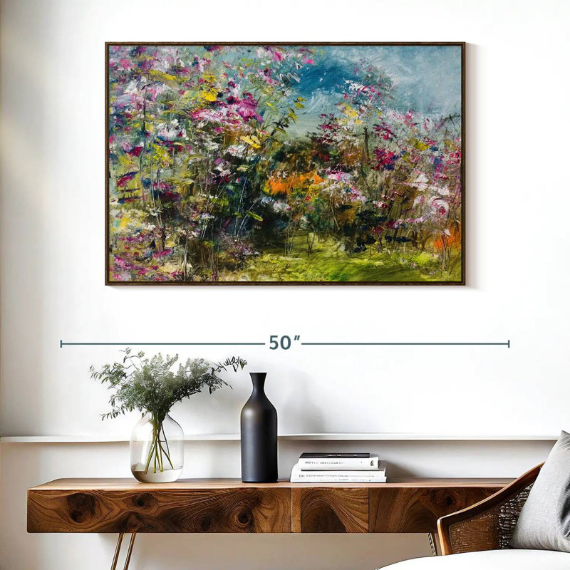 Abstrait fleur sauvage, Cadre flottant noyer, 40 po x 27 po