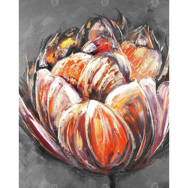 Double And Abstract Orange Tulip Print On Canvas