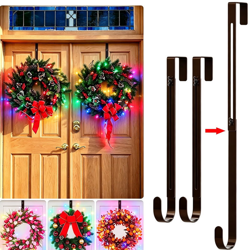 Lot de 2 crochets pour couronne de porte d'entrée, pour panneau de bienvenue, Halloween, Noël, Pâques, Saint-Valentin