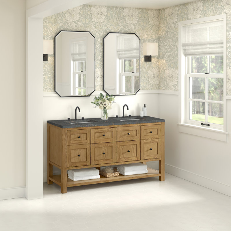 Breckenridge 60'' W Double Vanity, Parisien Bleu Silestone, Light Natural Oak, Widespread